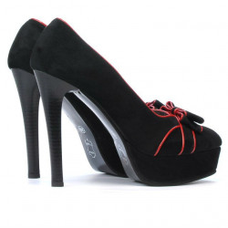Eleganckie buty damskie 1095 czarny antilop+czerwony