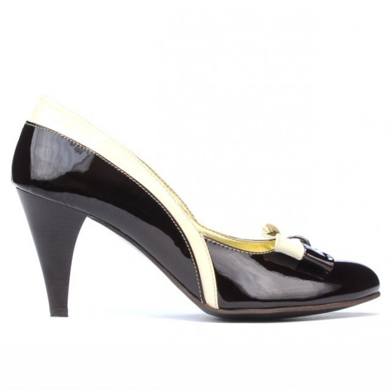 Eleganckie buty damskie 1065 bordo+beż lakierowane