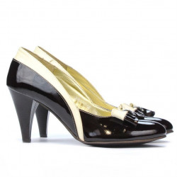 Eleganckie buty damskie 1065 bordo+beż lakierowane