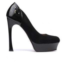 Eleganckie buty damskie 1212 czarne połączenie zamszowe