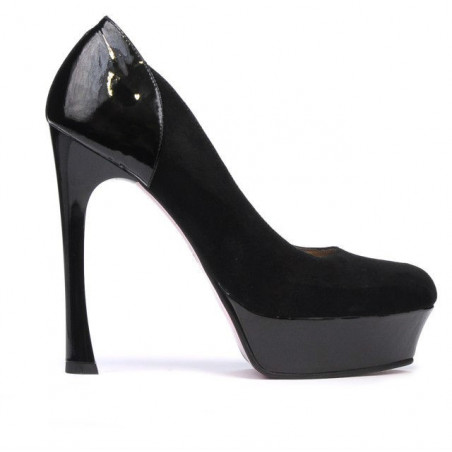 Eleganckie buty damskie 1212 czarne połączenie zamszowe