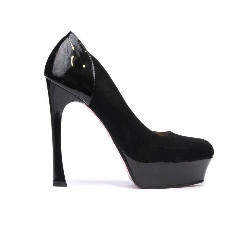 Eleganckie buty damskie 1212 czarne połączenie zamszowe