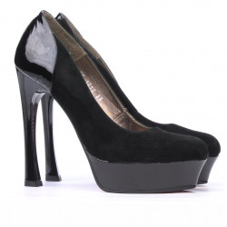 Eleganckie buty damskie 1212 czarne połączenie zamszowe