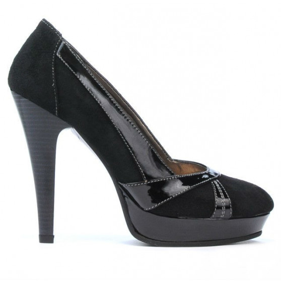Eleganckie buty damskie 1206 czarny antilopa łączony