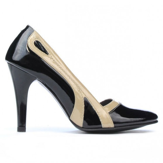 Eleganckie buty damskie 1208 lakier czarny+beżowy