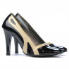 Eleganckie buty damskie 1208 lakier czarny+beżowy
