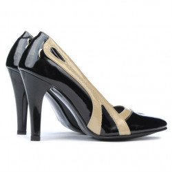 Eleganckie buty damskie 1208 lakier czarny+beżowy