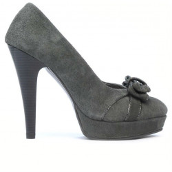 Eleganckie buty damskie 1095-1 szare zamszowe połączone