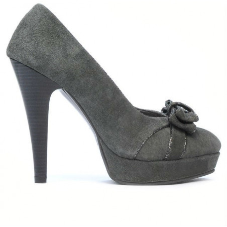 Eleganckie buty damskie 1095-1 szare zamszowe połączone