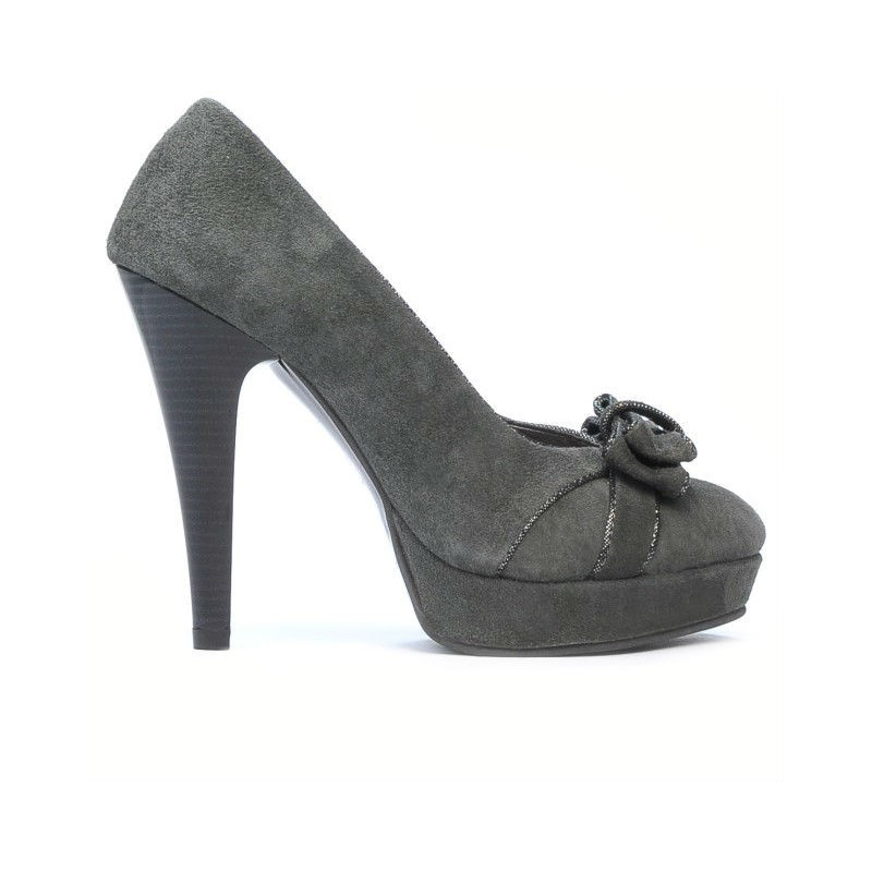 Eleganckie buty damskie 1095-1 szare zamszowe połączone