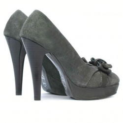Eleganckie buty damskie 1095-1 szare zamszowe połączone