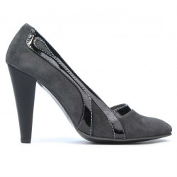 Eleganckie damskie buty 1208 szary zamsz kombinowany