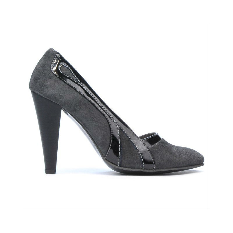 Eleganckie damskie buty 1208 szary zamsz kombinowany
