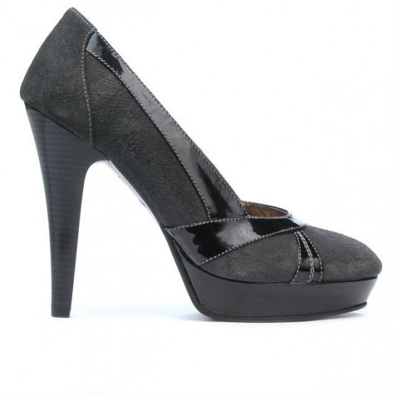 Eleganckie buty damskie 1206 szare zamszowe kombinowane