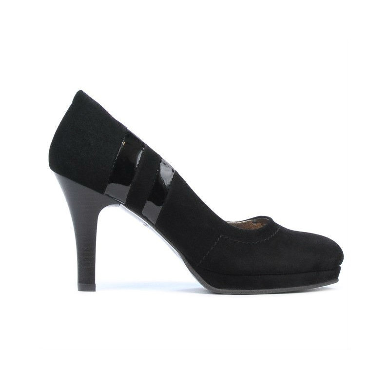 Eleganckie buty damskie 1086 czarny zamsz + czarny lakier