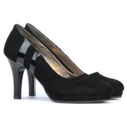 Eleganckie buty damskie 1086 czarny zamsz + czarny lakier