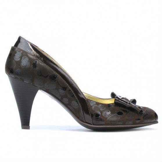 Eleganckie buty damskie 1065 lakierowane brązowe+metaliczne