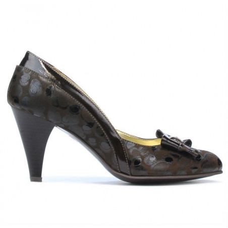 Eleganckie buty damskie 1065 lakierowane brązowe+metaliczne