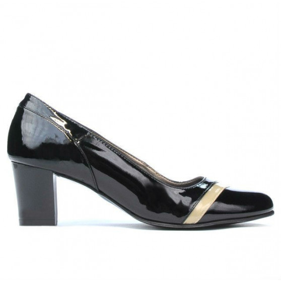 Eleganckie damskie buty 1217 lakierowane czarno-beżowe