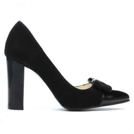 Eleganckie buty damskie 1262 czarny zamsz kombinowany