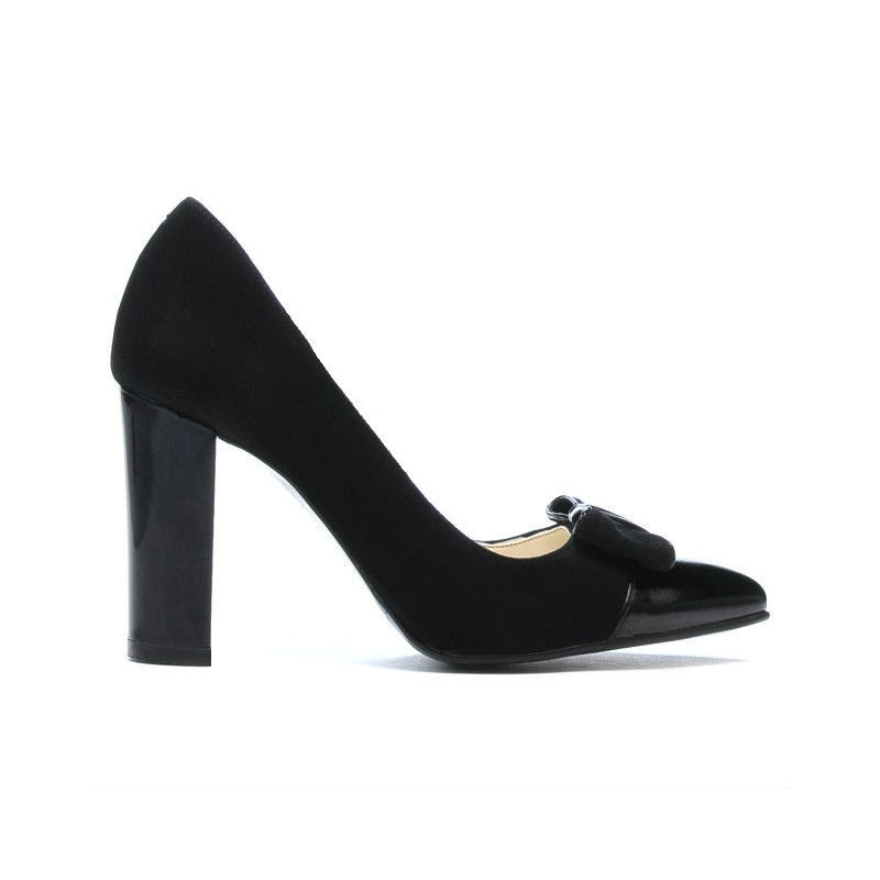 Eleganckie buty damskie 1262 czarny zamsz kombinowany