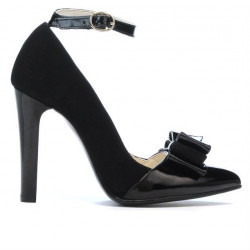 Eleganckie buty damskie 1264 czarny antilopa+lakier czarny