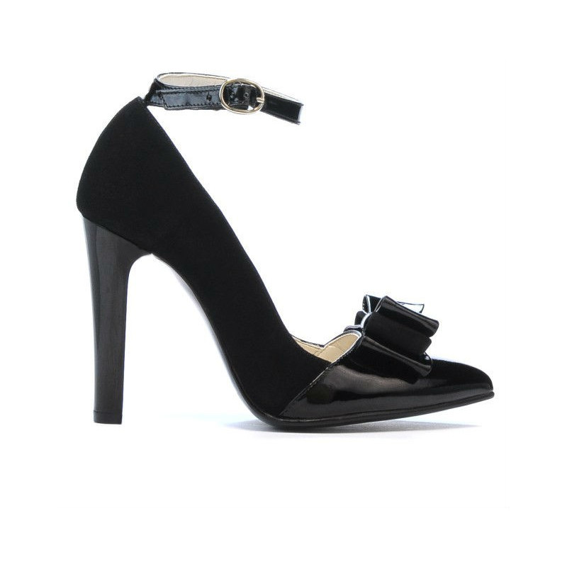 Eleganckie buty damskie 1264 czarny antilopa+lakier czarny