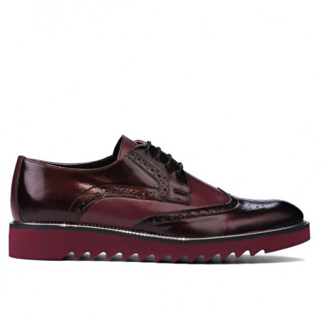 Półbuty casual męskie 831 lakier bordo łączony
