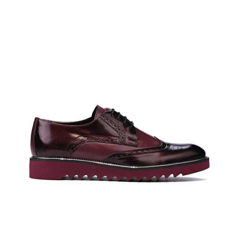 Półbuty casual męskie 831 lakier bordo łączony