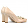 Eleganckie damskie buty 1245 lakierowane kość słoniowa połączone