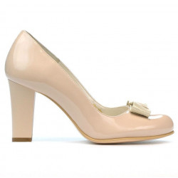Eleganckie damskie buty 1245 lakierowane kość słoniowa połączone
