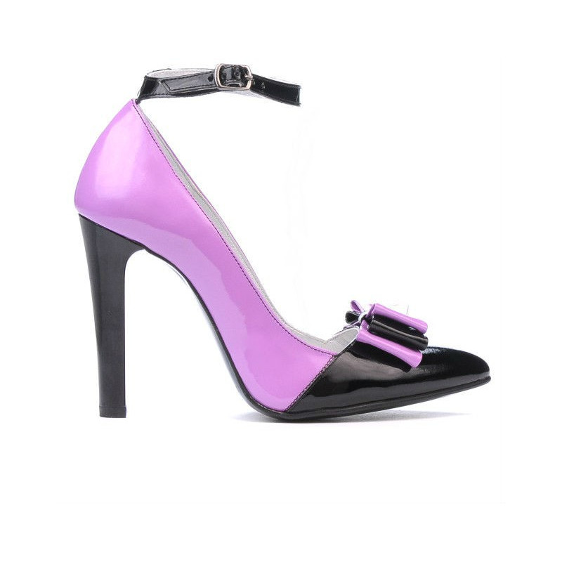 Eleganckie buty damskie 1264 lakier fioletowy+czarny