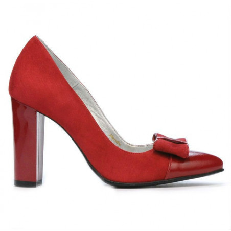 Eleganckie damskie buty 1262 czerwone zamszowe kombinowane