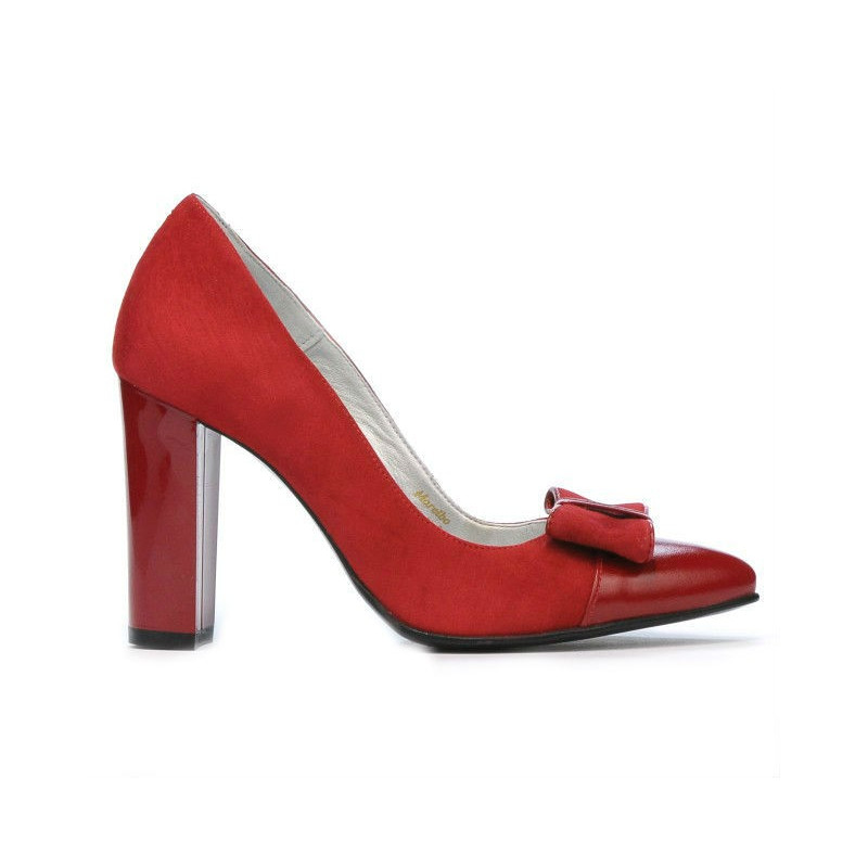 Eleganckie damskie buty 1262 czerwone zamszowe kombinowane