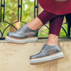 Damskie buty casual 683-1 szary perłowy połączony