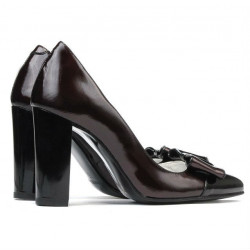 Eleganckie damskie buty 1262 lakier bordo satynowy + lakier czarny