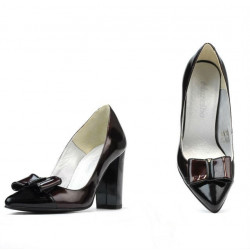 Eleganckie damskie buty 1262 lakier bordo satynowy + lakier czarny