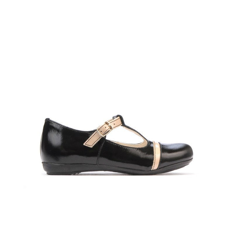 Małe dziecięce buty 62c lakier czarny+beżowy