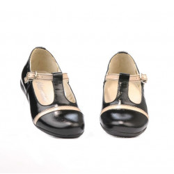 Małe dziecięce buty 62c lakier czarny+beżowy