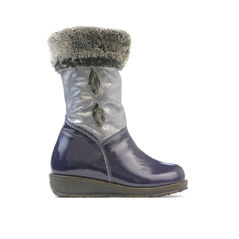Małe dziecięce buty 24c lakierowane w kolorze indygo połączone