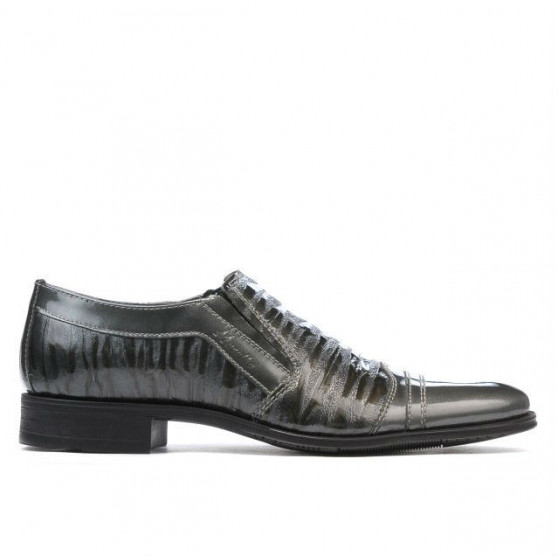 Eleganckie buty młodzieżowe 389 lakier szary kombinowany