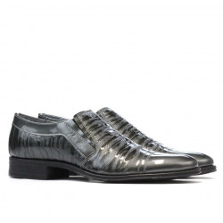 Eleganckie buty młodzieżowe 389 lakier szary kombinowany