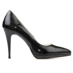 Eleganckie pantofi damskie 1244 lakierowane czarne satynowe