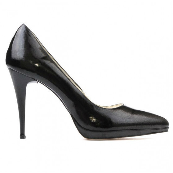 Eleganckie pantofi damskie 1244 lakierowane czarne satynowe