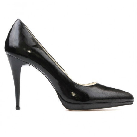 Eleganckie pantofi damskie 1244 lakierowane czarne satynowe