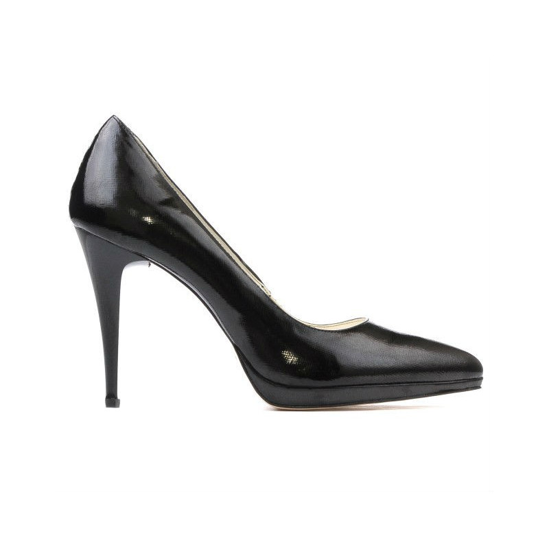 Eleganckie pantofi damskie 1244 lakierowane czarne satynowe