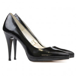 Eleganckie pantofi damskie 1244 lakierowane czarne satynowe