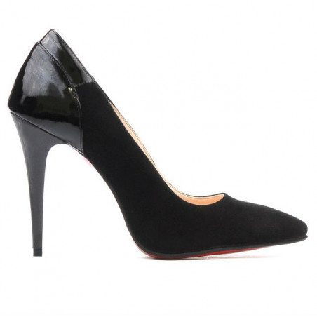 Eleganckie buty damskie 1230 czarny antilop+lakier czarny