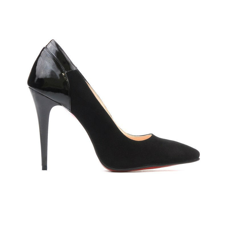 Eleganckie buty damskie 1230 czarny antilop+lakier czarny
