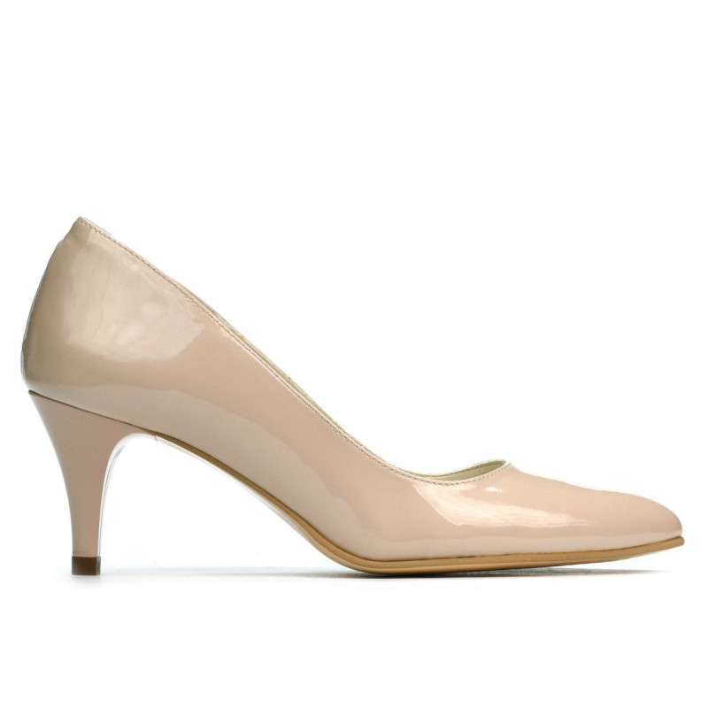 Eleganckie damskie buty 1242 lakierowane beżowe perłowe